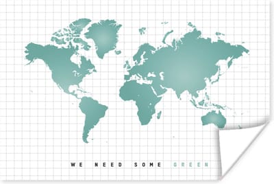 Wereldkaart - Groen - Quote - Kind - Jongens - Meisjes - 30x20 cm - Poster - Poster Kinderkamer