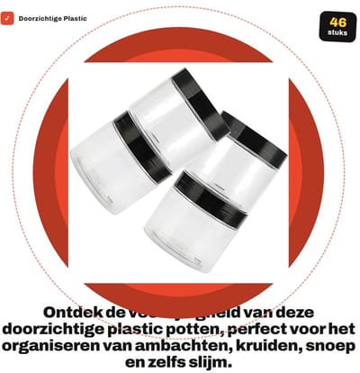 Dailygoods- Plastic Potten 46 Stuks - 120 ml Opslagcontainer - Ronde Plastic Potten - Luchtdichte Deksels - Food-Grade Duurzaam - Voor Ambachten/Snoep - Opslagcontainers