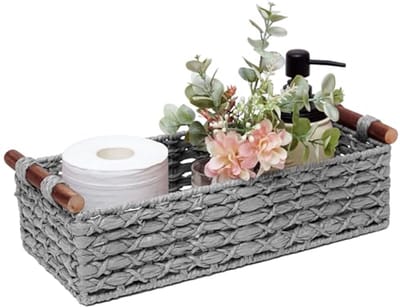Opbergmanden voor Organiseren - Decoratieve Rieten Manden met Handvat - Set van 2 Grijs