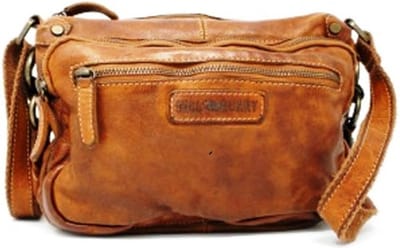 HillBurry Leren Schoudertas Gewassen Leer Cognac 28cm x21cm - 6236
