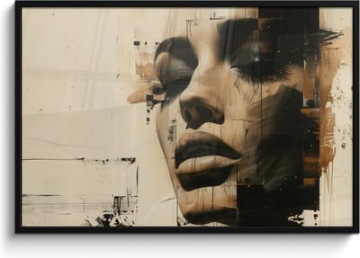 Poster in lijst - Fotolijst 120x80 cm - Posters - Vrouw - Gezicht - Abstract - Kunst - Posterlijst zwart - Decoratie - Wanddecoratie woonkamer - Muurdecoratie slaapkamer