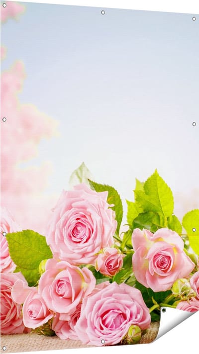 Gards Tuinposter Boeket Roze Rozen Bloemen - 100x150 cm - Tuindoek - Tuindecoratie - Wanddecoratie buiten - Tuinschilderij