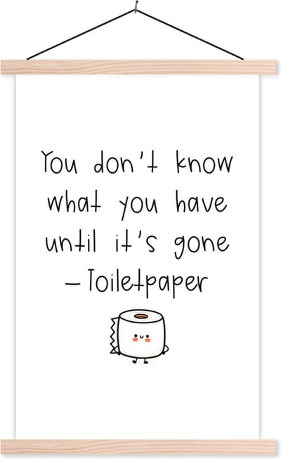 Posterhanger incl. Poster 40x60 cm - Schoolplaat - Spreuken - Quotes - You don't know what you have until it's gone - Toiletpaper - WC papier - Textielposter - Blanke latten