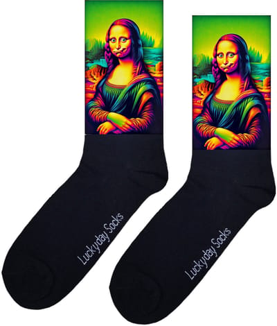 Mona Lisa - Portret sokken - Kunst sokken - Schilderij sokken - Opkikker Cadeau - Grappige sokken - Valentijns cadeau - Verjaardag cadeau - Vrolijke sokken - LuckydaySocks - Grappige cadeau - Kerstsokken - Opkikker - Vaderdag - Moederdag - Maat 37-44