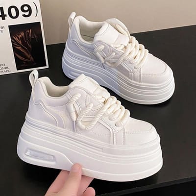 Mode Platform Sneakers Dames Lente Herfst Comfort Ronde Neus Veters 8CM Dikke Zool Zwart Wit Casual Sportschoenen 40 gray