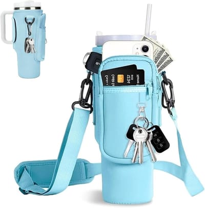Neopreen Flessenhouder met Verstelbare Strap voor Reizen, Wandelen, Hardlopen en Fietsen - Blauw, 26 x 14 x 2 cm