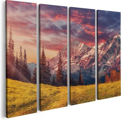 Artaza Canvas Schilderij Vierluik Alpen Landschap Met Een Kleurrijke Hemel - 80x60 - Foto Op Canvas - Canvas Print