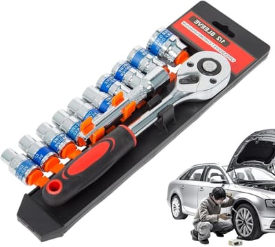 Ratelsleutelset - Dopsleutelset - Voertuigonderhoud - Snelspanmechanisme - 12 delig - Zilver