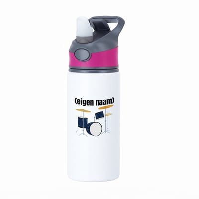 Hacebo® - drumstel met eigen naam waterfles met rietje roze - Drummen - muziek liefhebbers - drummers - verjaardag - cadeau - kado - water fles - 650ML