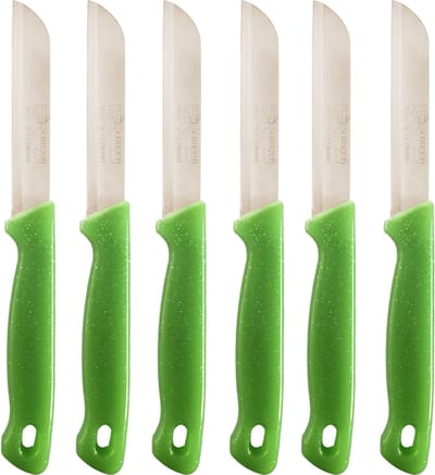 Solingen Kartelmes - Groente- en Tomatenmes met Kartel - RVS - 18,5 cm met "Blade Cover" - Ergonomisch Handvat - Groen - 6 stuks