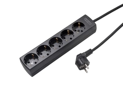 Martin Kaiser 5-weg 45 graden zwarte contactdoos met 1,5m kabel (Europese Stekkerdoos) - 1065ZL/15W/SW