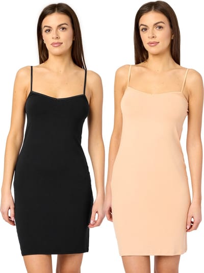 Merry Style MS-MS10-203-UW-2P Dames Onderjurk - 2-Pack - Nachthemd - kort - V-neck - verstelbare Spaghetti bandjes - Viscose - Zwart/Zand (2Pack) - XXL