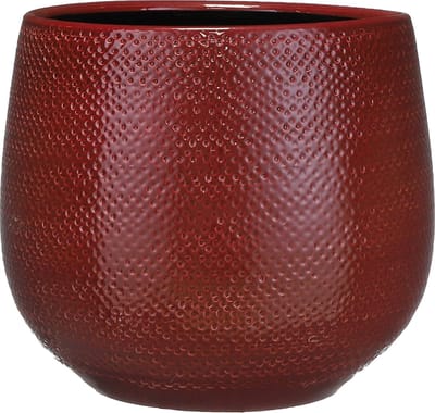 Mica Decorations Bloempot - bordeaux rood- ribbel - keramiek - 25 x 20 cm