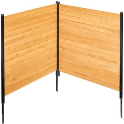 VEVOR houten privacyscherm, 1100x982 mm, 2 panelen, lattenhek voor airconditioners, omheining voor zwembadapparatuur met metalen palen, tuinhek, afvalcontainerbehuizing als tuindecoratie