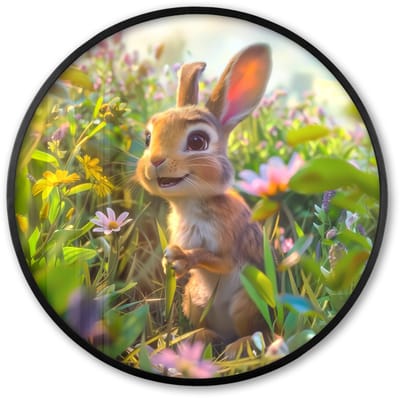 Poster in lijst Rond - Fotolijst 60x60 cm - Posters - Konijn - Dieren - Natuur - Ronde posterlijst zwart - Decoratie - Wanddecoratie woonkamer - Muurdecoratie slaapkamer