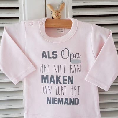 Baby Rompertje met tekst als opa het niet kan maken lukt het niemand lange mouw roze 62-68 bekendmaking zwangerschap aanstaande baby jongen meisje unisex