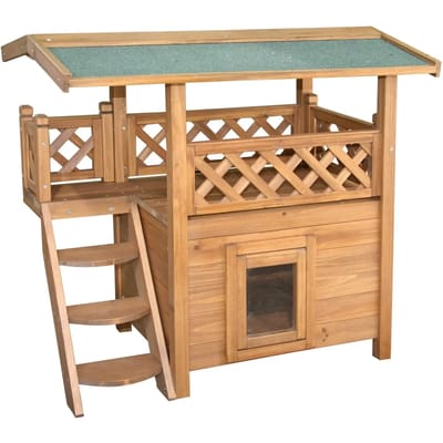 Kerbl Kattenhuis Lodge - 77x50x73cm - Kattenhuis met 2 verdiepingen