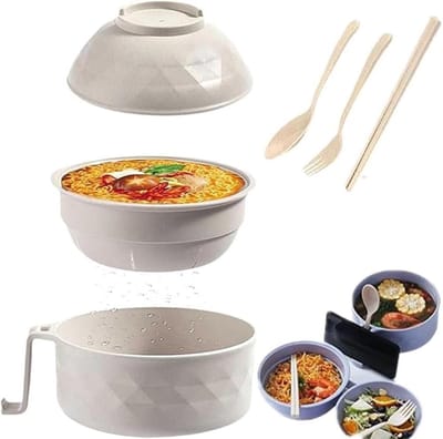 Unyqoos ® Complete Japanse Serviesset met Stijlvolle Ramenkom, Bestek en Deksel voor Unieke Eetervaringen