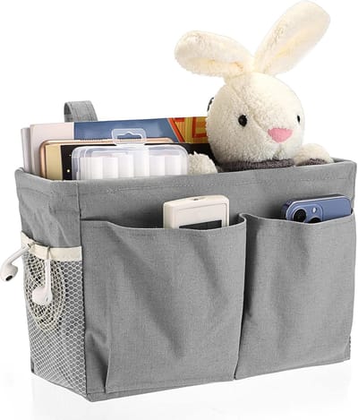 Famanu – Canvas nachtkastje opknoping opslag bed zakken manden-verstelbare opknoping tape slaapzaal bed organizer Caddy multifunctionele opknoping opbergtas voor thuiskantoor - school slaapzaal