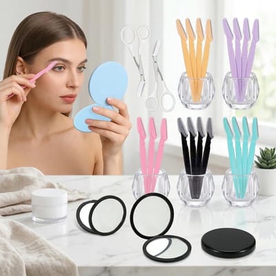 28 Delige Scheerset voor Wenkbrauwen en Gezichtsverzorging met Trimmers, Spiegels en Scheermesjes voor Mannen en Vrouwen