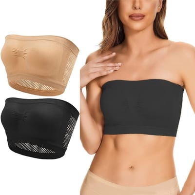 Bandeau Bh voor Dames - Strapless, Niet Gevoerd, Ademend Mesh Tube Top Bh in Zwart en Nude (M-2XL) - Comfortabel en Stijlvol