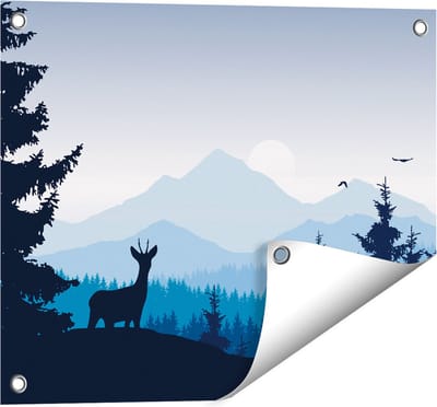 Gards Tuinposter Hert in het Bos - Silhouet - 50x40 cm - Tuindoek - Tuindecoratie - Wanddecoratie buiten - Tuinschilderij