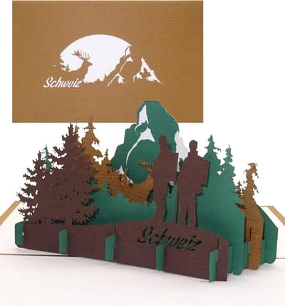 3D Pop-up Kaart Zwitserland Hout - Alpen & Matterhorn Wenskaart Cadeau