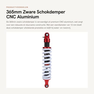 Dailygoods- Schokdemper Heavy Duty - 365mm - CNC Aluminium - Universele Pasvorm - Waterdicht - Roestvrij - Soepel Rijgedrag - Vering