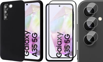 Hoesje geschikt voor Samsung Galaxy A35 - Screenprotector Volledig Dekkend Glas & Camera - Mat Back Case Zwart