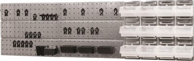 Raaco Gereedschapswand compleet | Gereedschapsbord (3x), 33 clips en 12 opbergbakjes - Metaal