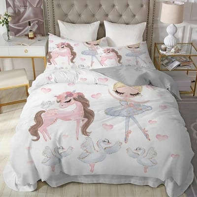 Mooie Prinses Kinder Beddengoed Set 150x200 Kasteel Dekbedovertrek Kussensloop Bedsprei Voor Meisjes Twin Eenpersoons Maat Dekbedovertrek 240x220 135X200cm-2pcs