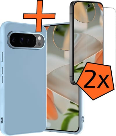 Hoes - Met 2x Screenprotector - Geschikt voor Google Pixel 10 Pro - Sterk & Shockproof - Back Cover - Siliconen Case - Telefoon Hoes - Lichtblauw