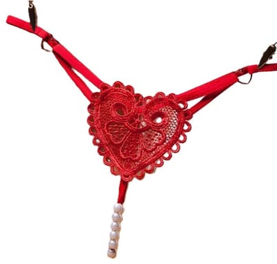 Erotische String Met Parels I Sexy Slip/ Slipje I Harten Sexy String I Erotisch Ondergoed I One Size I Rood