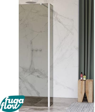 FugaFlow Eccelente Vetro zijwand - 50x200cm - rookglas - 8mm - met hoekprofiel - mat wit -