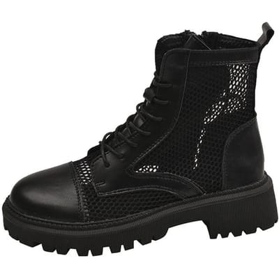 Lucyever Ademende Mesh Zomer Enkellaarsjes Dames Veters Platform Coole Laarzen Vrouw Rits Uitgesneden Dikke Zool Casual Schoenen 36 black