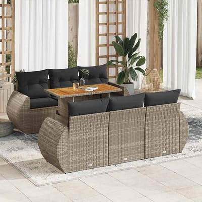 vidaXL - 7-delige - Loungeset - met - kussens - poly - rattan - grijs