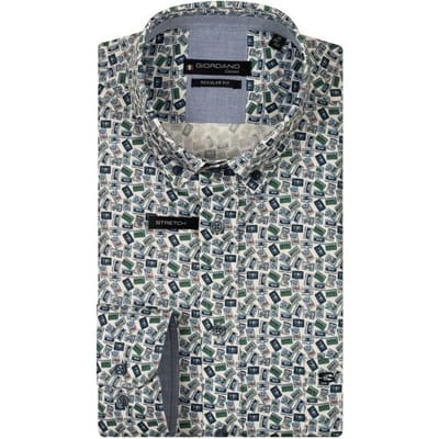 Giordano Overhemd Ivy Casette Tape Fantasy Pattern Button Down Appel / male
