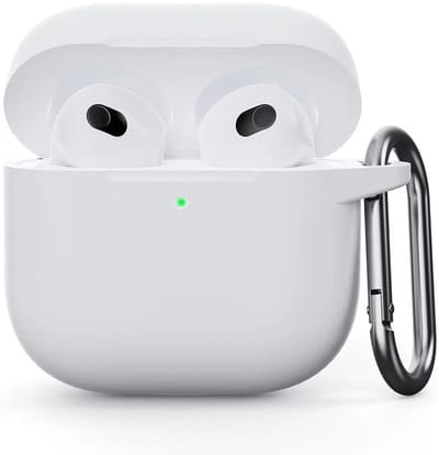Siliconen Hoesje geschikt voor Apple AirPods 4 | met Karabijnhaak | Wit