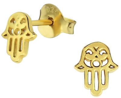Joy|S - Zilveren Hamsa oorbellen - 6 x 7 mm - gold plated oorknopjes
