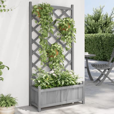 vidaXL Plantenbak met latwerk 75x35x150 cm massief vurenhout grijs