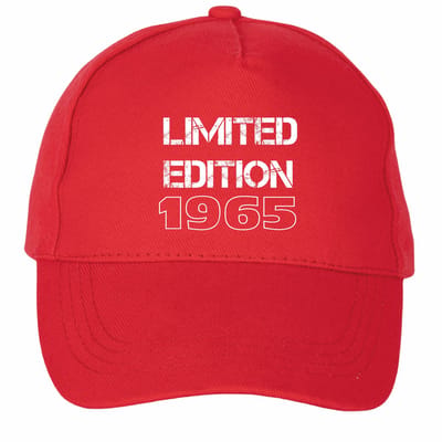 Mijncadeautje - 5 panel - Cap - Verstelbaar - Pet van 100% dik geborsteld katoen- unisex - opdruk wit - Limited Edition - 1965 - rood