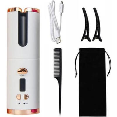 Automatische Draadloze Krultang Snoerloos Roterend USB Oplaadbaar Krulijzer Temperatuur Instelbaar Krultang wit