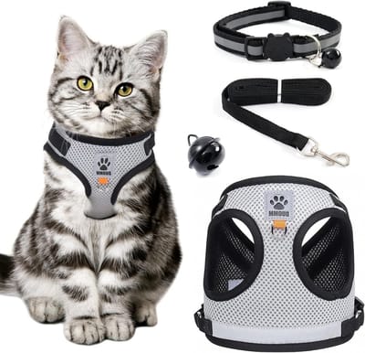 Verstelbare Reflecterende Kat Harnas Set met Leash, Veilig en Comfortabel Harnas voor Katten, Ontsnapbestendig met Halsband en Borstharnas