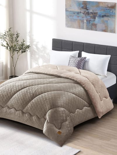 2-in-1 Hoesloos Dekbed – Lunora - 160x220 cm – Crème/Taupe – Warm & Zacht - Maak van jouw slaapkamer een luxe hotelkamer!