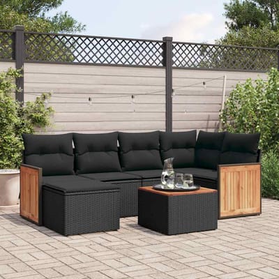 vidaXL - 7-delige - Loungeset - met - kussens - poly - rattan - zwart