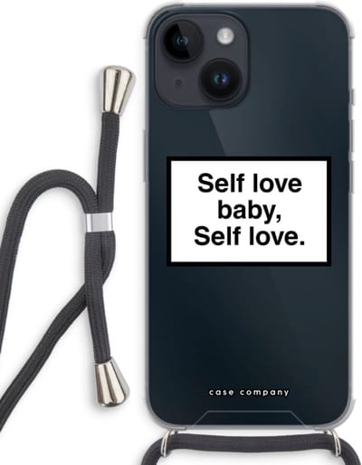 Case Company® - Hoesje met koord geschikt voor iPhone 14 hoesje met Koord - Self love - Telefoonhoesje met Zwart Koord - Bescherming aan alle Kanten en Over de Schermrand