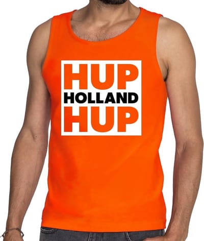 Nederland supporter tanktop / mouwloze shirt Hup Holland Hup in vierkant oranje voor heren - landen kleding S
