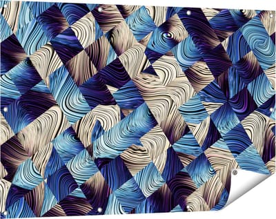 Gards Tuinposter Abstracte Kunst met Blauwe en Gouden Ruiten - 120x80 cm - Tuindoek - Tuindecoratie - Wanddecoratie buiten - Tuinschilderij