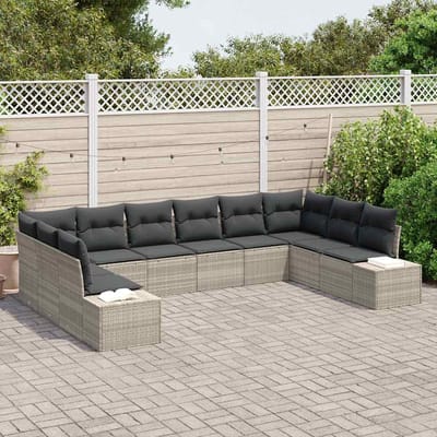 vidaXL - Tuinbank - Set - 10 - st - 9-Aantal - zitplaatsen - Lichtgrijs - Polyrattan
