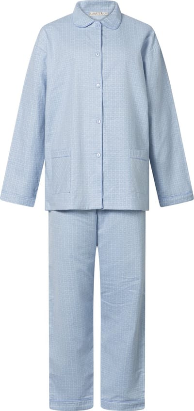 Lunatex - klassieke dames pyjama 641778 met doorknoop - flanel - blauw - maat XXL